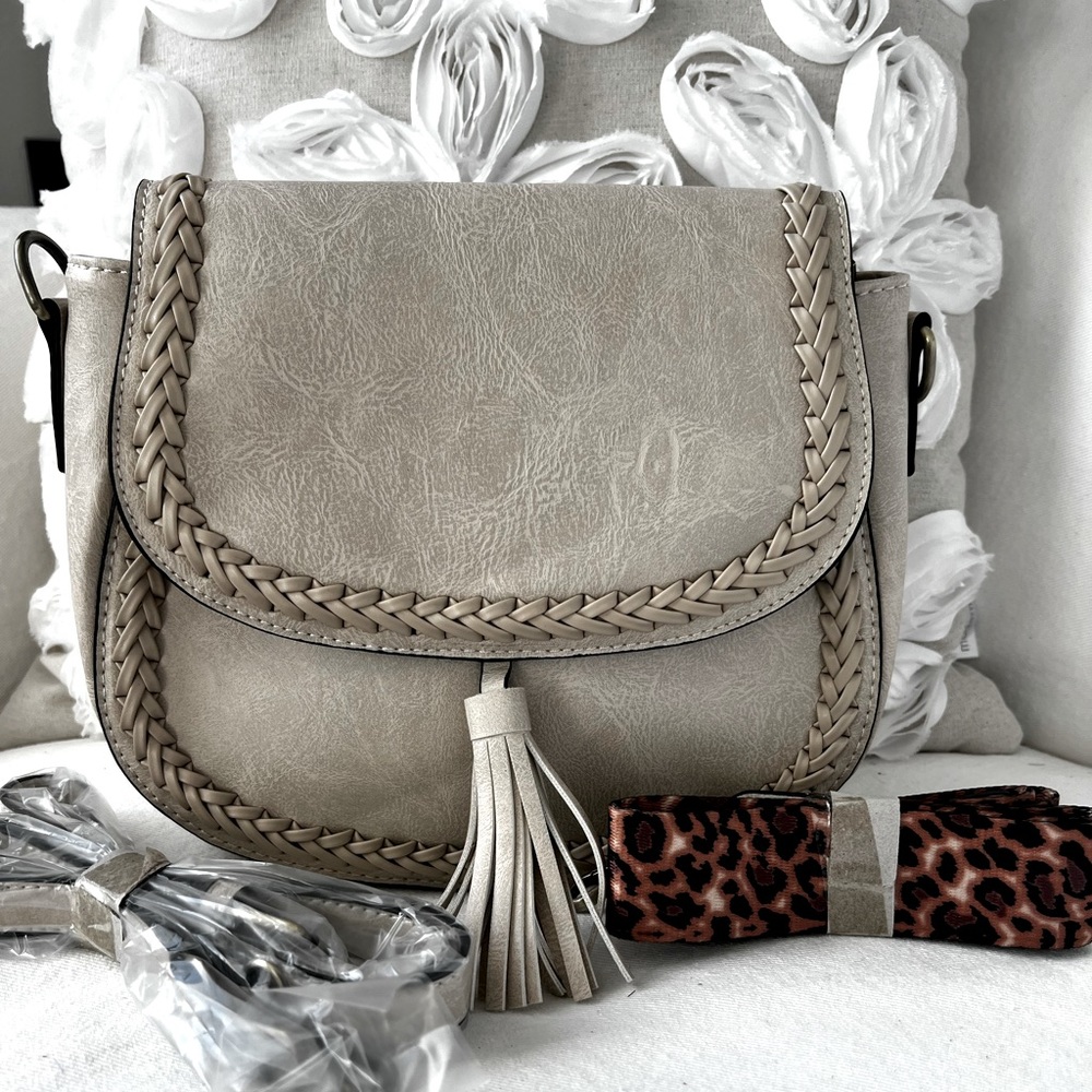 White & Brown Leopard strap Crossbody - Picture 1 of 2